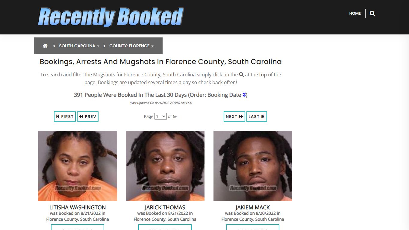 Bookings, Arrests and Mugshots in Florence County, South Carolina